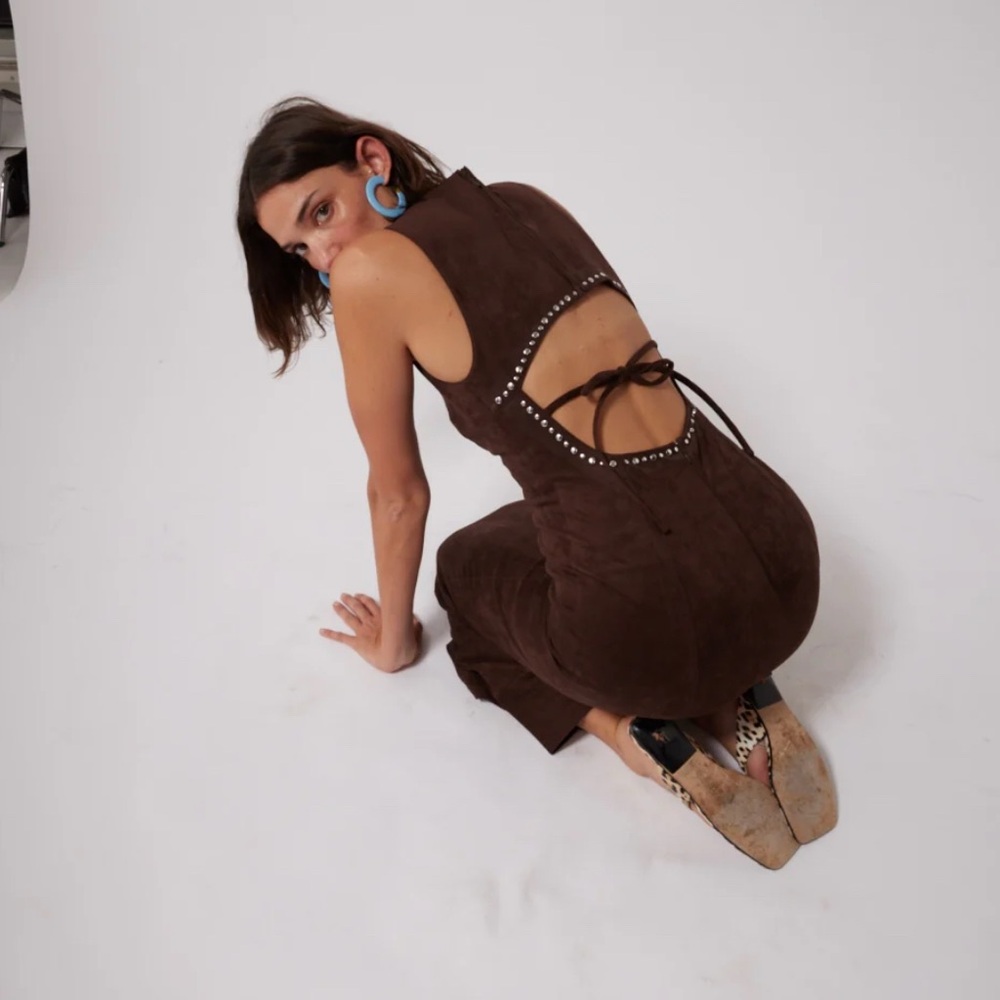 NWT The Wolfgang size L Brown Suede Cutout midi - Anthropologie